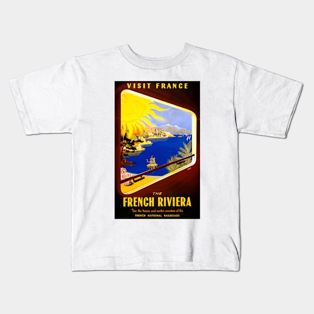 Vintage Travel Poster Visit France The French Riviera Kids T-Shirt by vintagetreasure